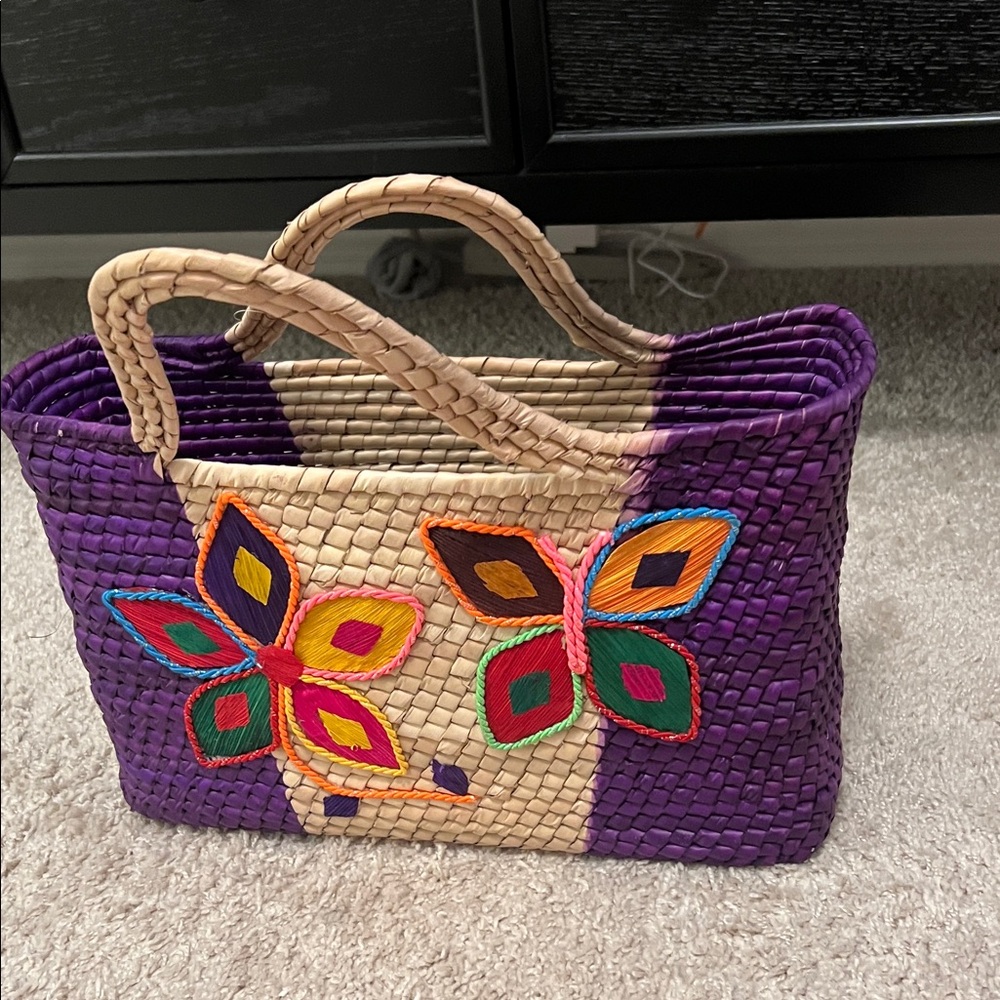 Handcrafted Purple and Tan Woven Tote Bag